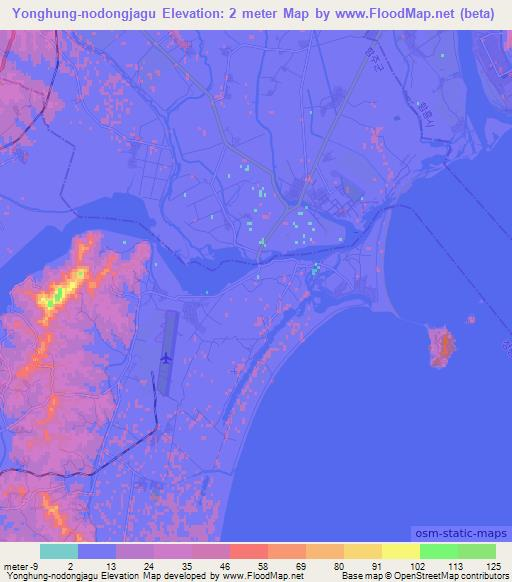 Yonghung-nodongjagu,North Korea Elevation Map