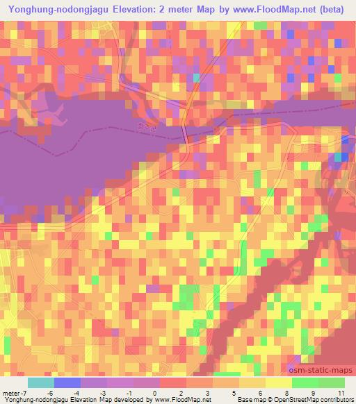 Yonghung-nodongjagu,North Korea Elevation Map