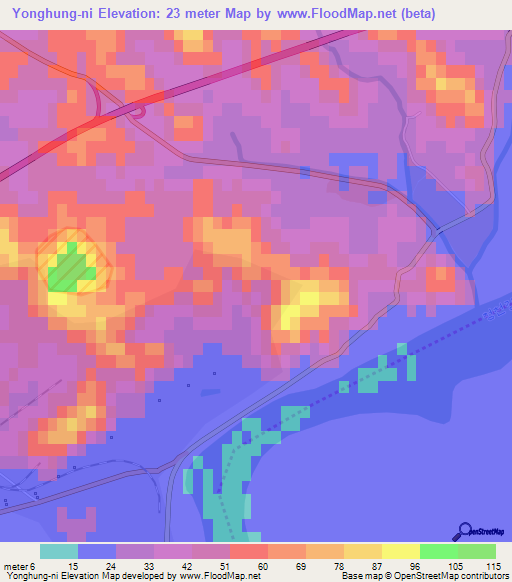 Yonghung-ni,North Korea Elevation Map