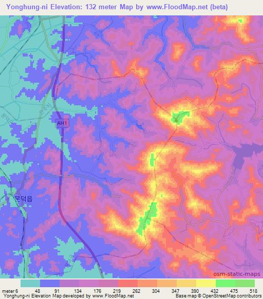Yonghung-ni,North Korea Elevation Map