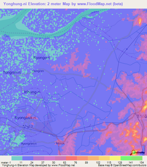 Yonghung-ni,North Korea Elevation Map