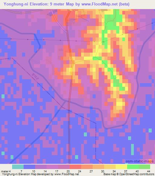 Yonghung-ni,North Korea Elevation Map
