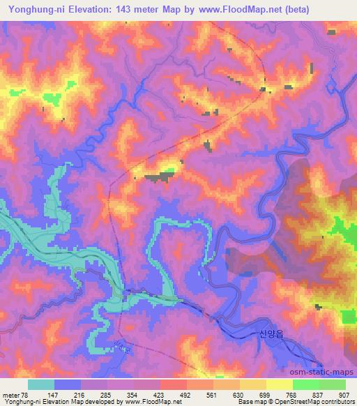 Yonghung-ni,North Korea Elevation Map