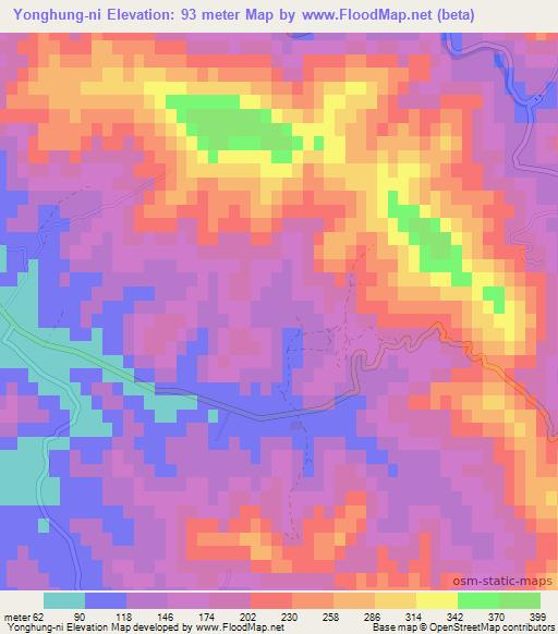 Yonghung-ni,North Korea Elevation Map