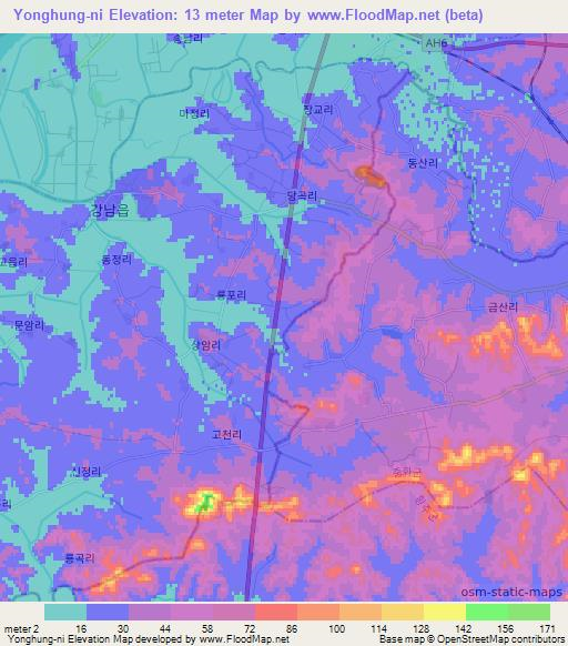 Yonghung-ni,North Korea Elevation Map