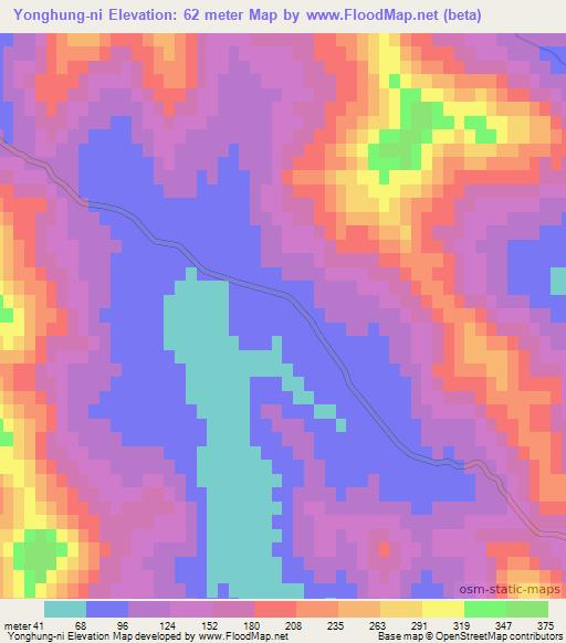 Yonghung-ni,North Korea Elevation Map