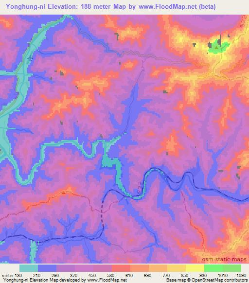 Yonghung-ni,North Korea Elevation Map