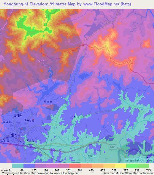 Yonghung-ni,North Korea Elevation Map