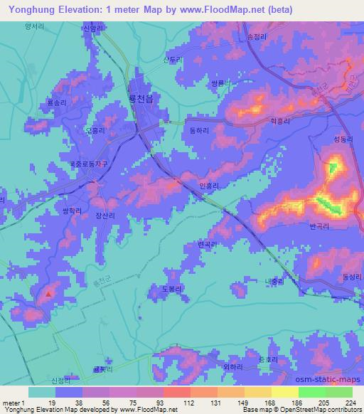 Yonghung,North Korea Elevation Map