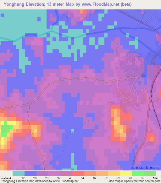 Yonghung,North Korea Elevation Map