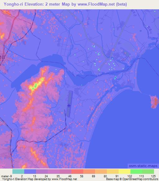 Yongho-ri,North Korea Elevation Map