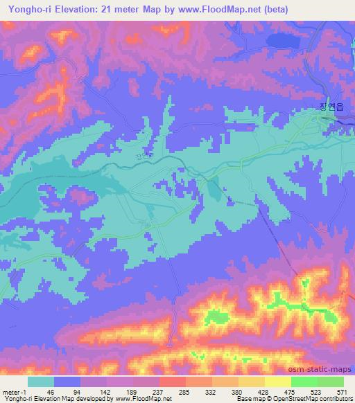 Yongho-ri,North Korea Elevation Map