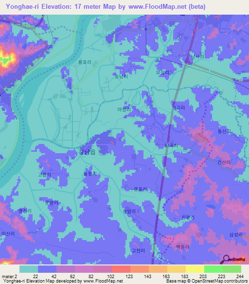 Yonghae-ri,North Korea Elevation Map