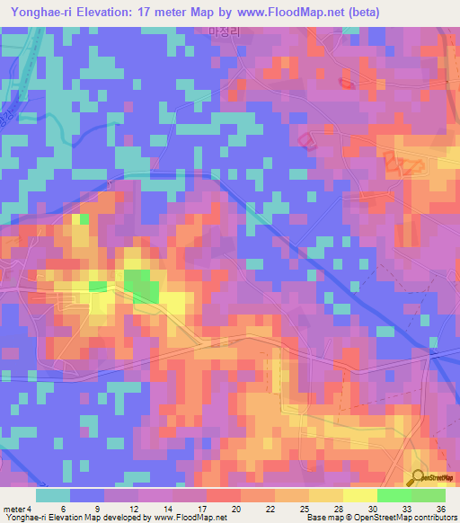 Yonghae-ri,North Korea Elevation Map