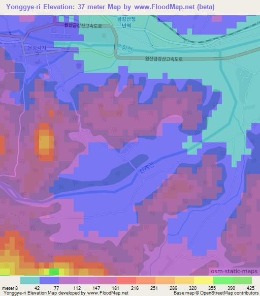 Yonggye-ri,North Korea Elevation Map