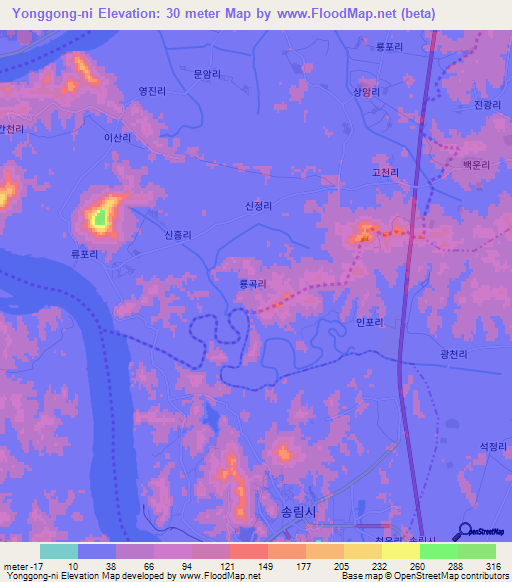 Yonggong-ni,North Korea Elevation Map