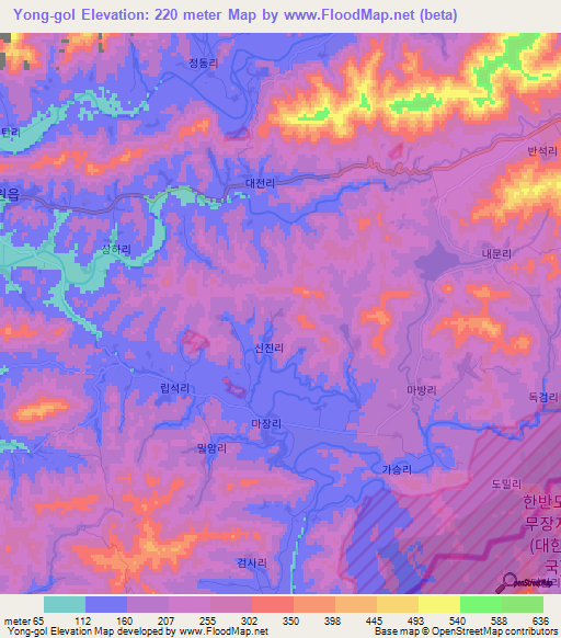Yong-gol,North Korea Elevation Map