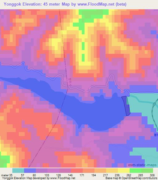 Yonggok,North Korea Elevation Map