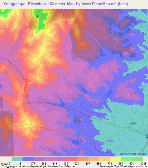 Yonggang-ni,North Korea Elevation Map
