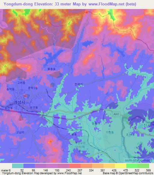 Yongdum-dong,North Korea Elevation Map