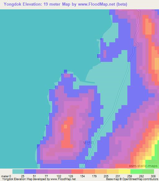 Yongdok,North Korea Elevation Map