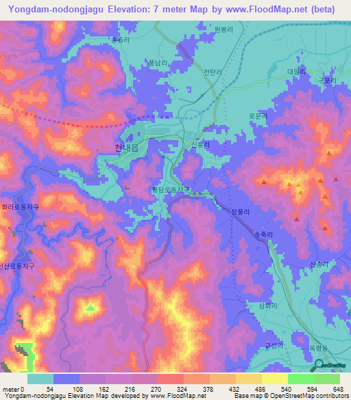 Yongdam-nodongjagu,North Korea Elevation Map
