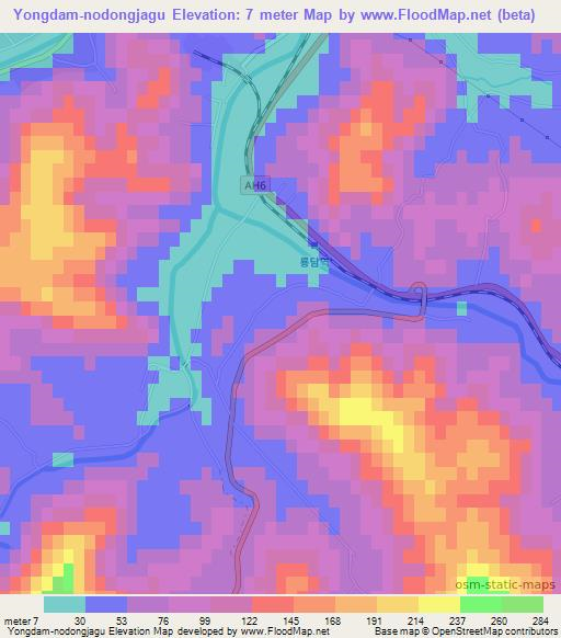 Yongdam-nodongjagu,North Korea Elevation Map