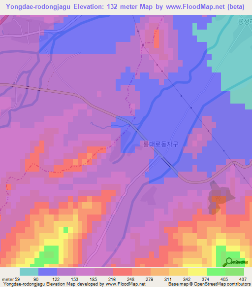 Yongdae-rodongjagu,North Korea Elevation Map