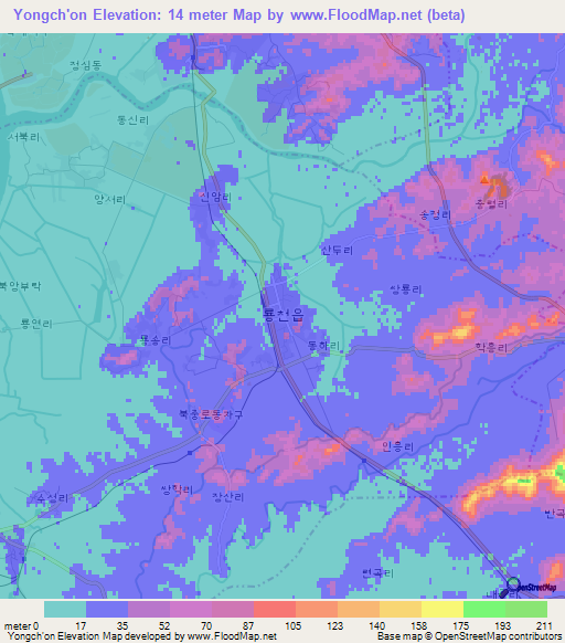 Yongch'on,North Korea Elevation Map