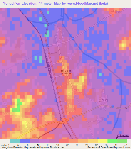 Yongch'on,North Korea Elevation Map