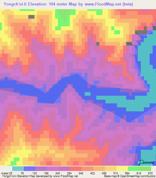Yongch'ol-li,North Korea Elevation Map