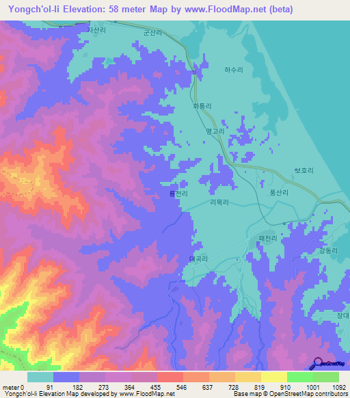 Yongch'ol-li,North Korea Elevation Map