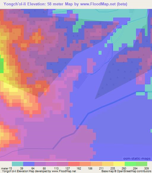 Yongch'ol-li,North Korea Elevation Map