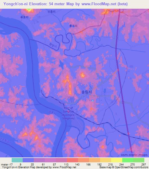 Yongch'on-ni,North Korea Elevation Map