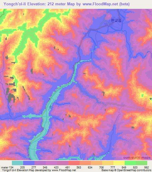 Yongch'ol-li,North Korea Elevation Map