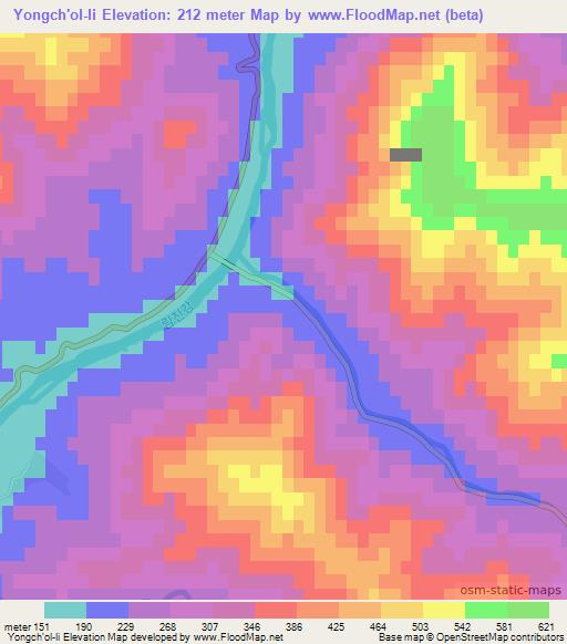 Yongch'ol-li,North Korea Elevation Map