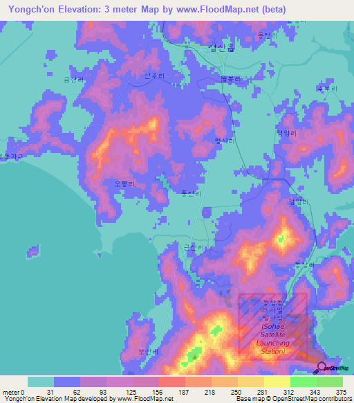 Yongch'on,North Korea Elevation Map