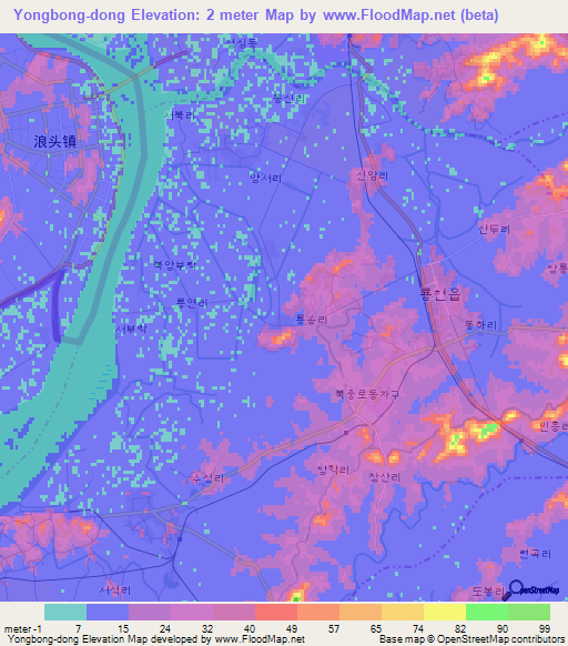 Yongbong-dong,North Korea Elevation Map