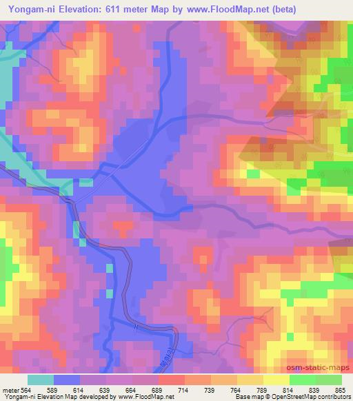 Yongam-ni,North Korea Elevation Map