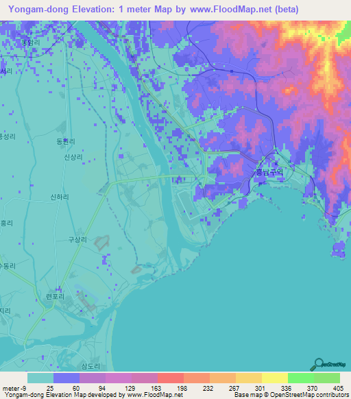 Yongam-dong,North Korea Elevation Map