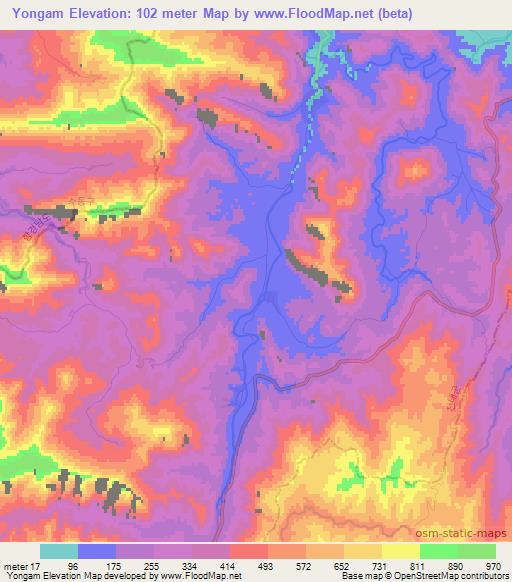 Yongam,North Korea Elevation Map