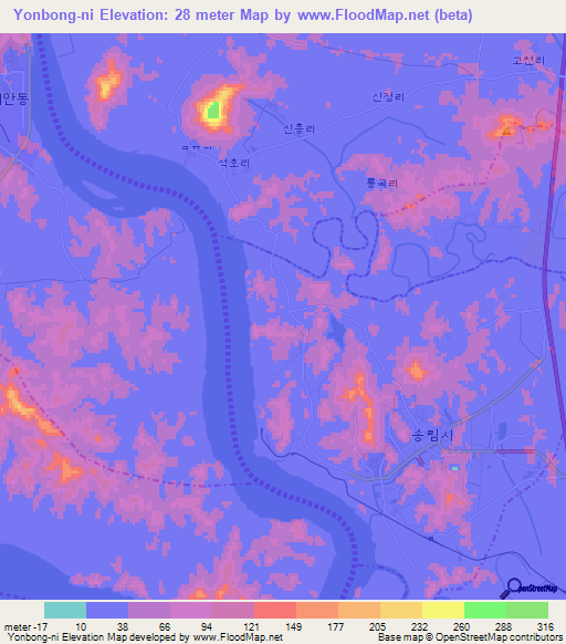 Yonbong-ni,North Korea Elevation Map