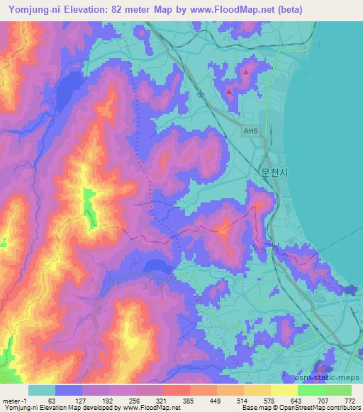 Yomjung-ni,North Korea Elevation Map