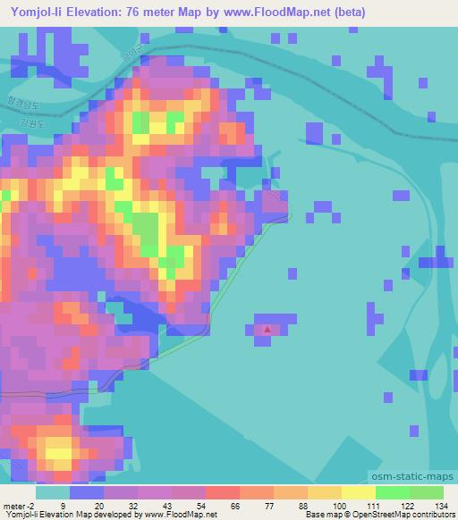 Yomjol-li,North Korea Elevation Map