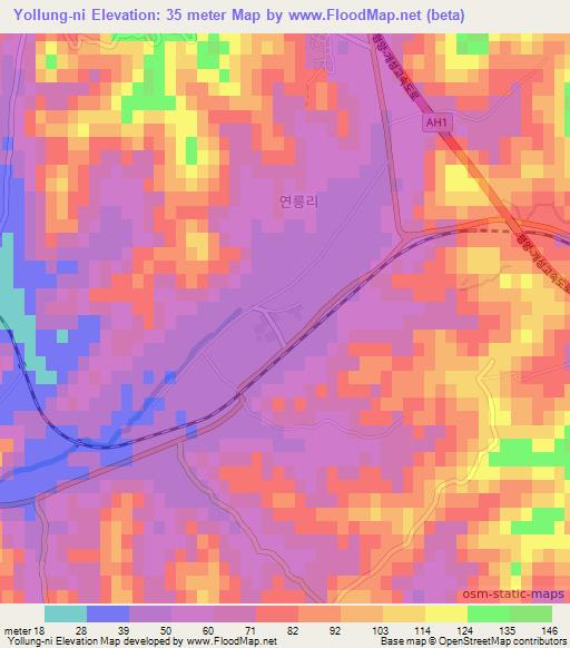 Yollung-ni,North Korea Elevation Map