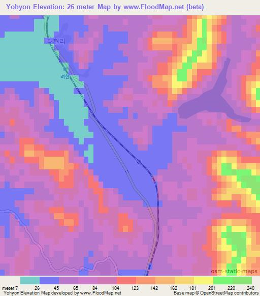 Yohyon,North Korea Elevation Map