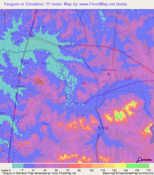 Yangum-ni,North Korea Elevation Map