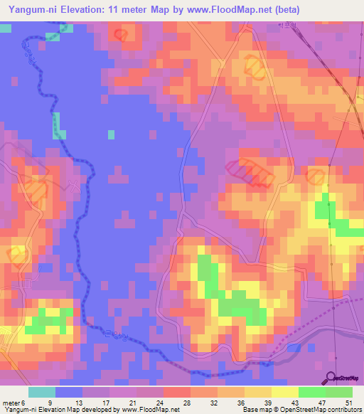 Yangum-ni,North Korea Elevation Map