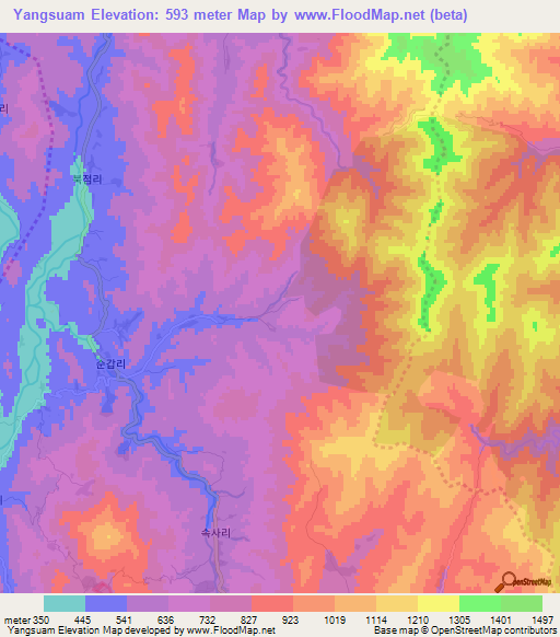 Yangsuam,North Korea Elevation Map
