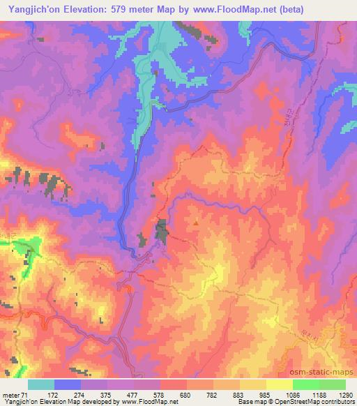 Yangjich'on,North Korea Elevation Map